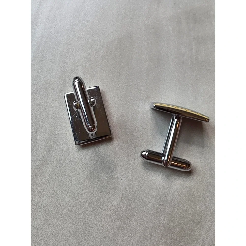 Mens Two Tone Silver Gold Engraved DDT Initial Rectangular Cufflinks F1